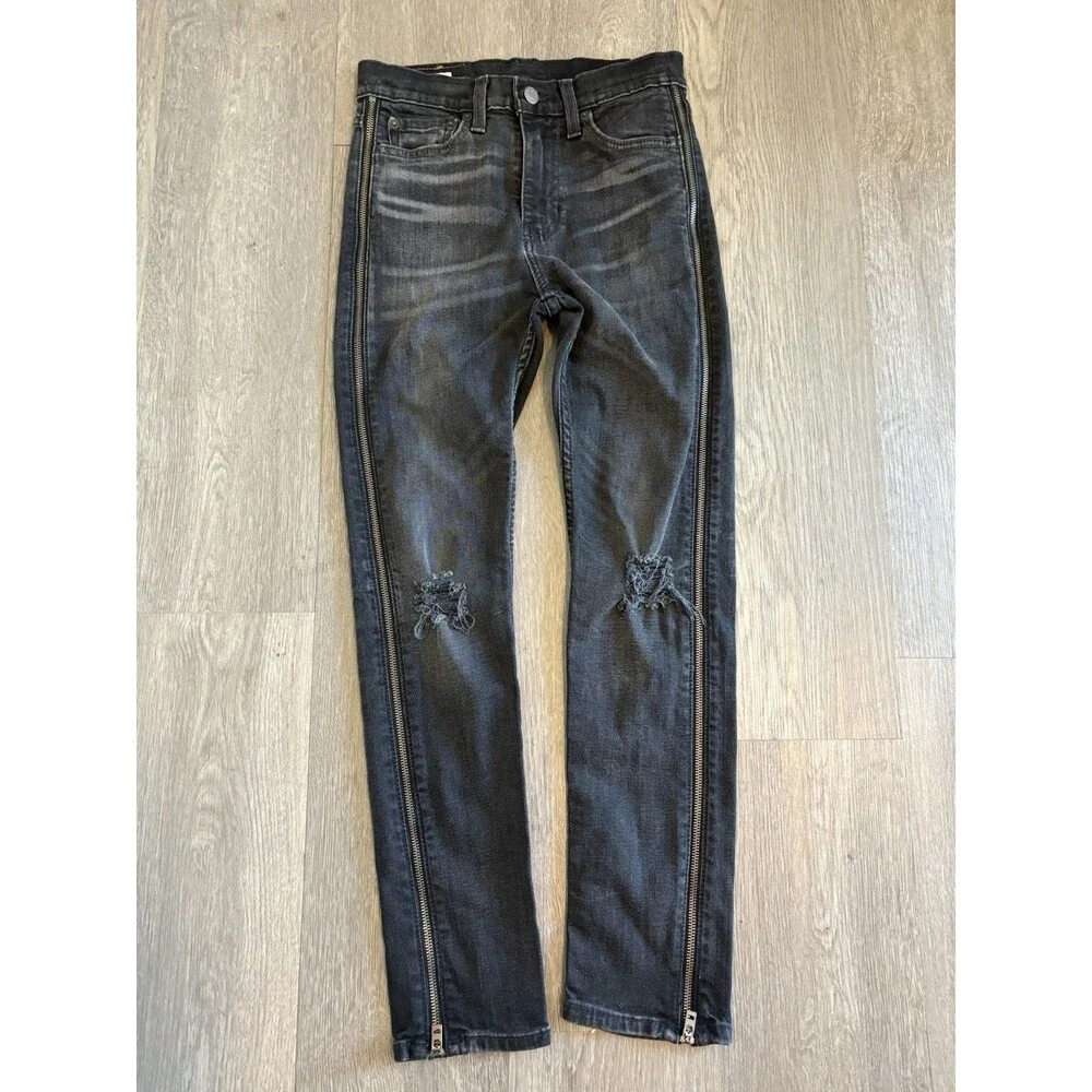 Levis Premium 510 Jeans Men's 29x30 Black Charcoal Skinny Fit Zip Legs Distress